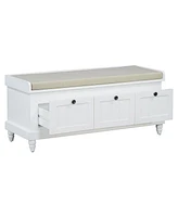 Classic Storage Bench with Cushioned Seat and Three Drawers for Entryway and Living Room (White)