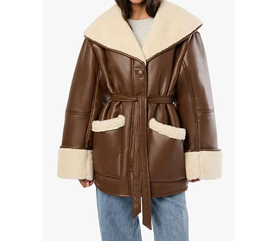 WeWoreWhat Women's Faux Leather Bonded Jacket