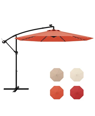 Gymax 10 ft Patio Offset Umbrella w/ Solar Lights Deck Umbrella w/ Easy Tilt Adjustment
