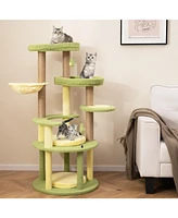 Multi-Level Avocado-Themed Cat Tree with Wide Perch & Rotatable Basket Fun & Cozy Cat Tower