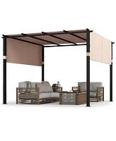 Flat Top Pergola with Retractable Canopy for Garden Pool Porch and Backyard