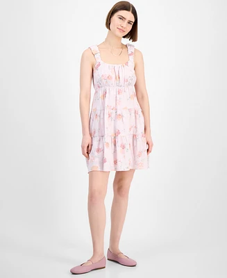 Pink Rose Juniors' Bubble-Strap Tiered Mini Dress