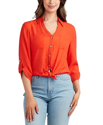 Bcx Juniors' Gauzy Textured Collared Shirt