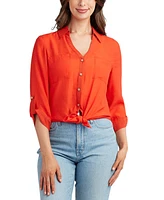 Bcx Juniors' Gauzy Textured Collared Shirt