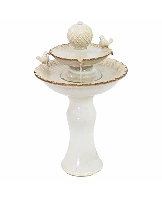 27" H 2-Tier Ceramic Water Fountain - Outdoor Water Feature for Patio, Yard, Balcony - Garden Fountain - White