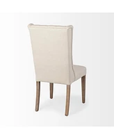 Tufted Cream And Brown Upholstered Linen Wing Back Dining Side Chair
