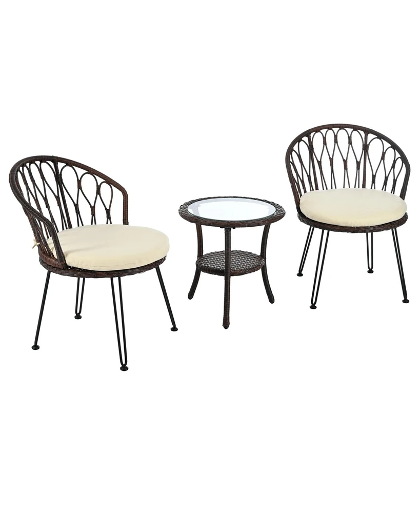 Mondawe Outdoor Leisure Set, 2 Rattan Single Chairs with A Glass Round Table