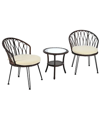 Mondawe Outdoor Leisure Set, 2 Rattan Single Chairs with A Glass Round Table