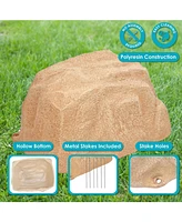 Outdoor Low-Profile Polyresin Landscape Rock Septic Cover with Stakes