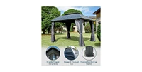 Outdoor Gazebo 10'x12', Permanent Hardtop Gazebo with Aluminum Frame for Patios Deck Backyard, Galvanized Steel Double Roof, Curtains and Netting for