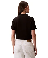 Calvin Klein Jeans Women's Ribbed Monogram-Logo Polo Top
