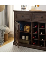 Espresso Farmhouse Liquor Cabinet with Removable Wine Racks