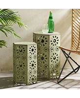 Sunburst Iron End Table Set - Crackle Teal, Blue, or Green
