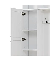 3-in-1 Hall Tree and Bench with 6 Hooks and Shelves