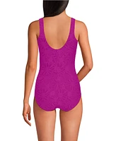 Lands' End Women's Tugless Low Leg Lace One Piece Swimsuit
