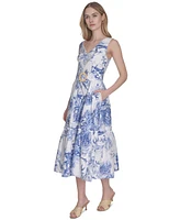 Vince Camuto Women's Belted Cotton Sleeveless Dress