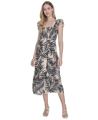 Vince Camuto Women's Printed Ruffle-Strap Midi Dress