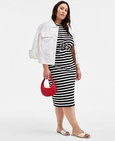 On 34th Trendy Plus Striped Knot-Front Knit Midi Dress