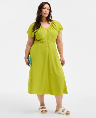 On 34th Trendy Plus Flutter-Sleeve Textured Satin Midi Dress, Exclusively at Macy's