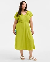On 34th Trendy Plus Flutter-Sleeve Textured Satin Midi Dress, Exclusively at Macy's
