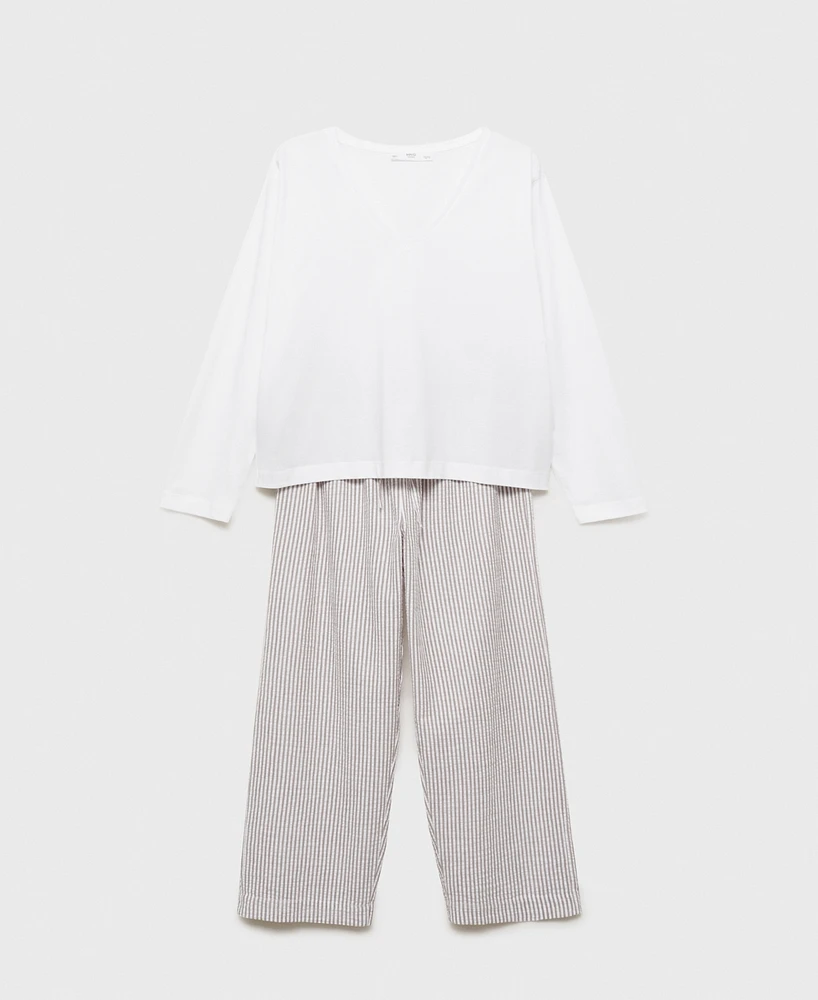 Mango Women's Two-Piece Cotton Stripe-Print Pajama