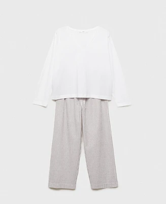 Mango Women's Two-Piece Cotton Stripe-Print Pajama