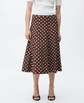 Mango Women's Flared Polka Dots Linen Skirts