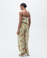 Mango Women's Puffed Hem Long Floral Jumpsuit