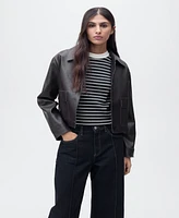Mango Women's Seam Detail Wide Leg Cropped Jeans