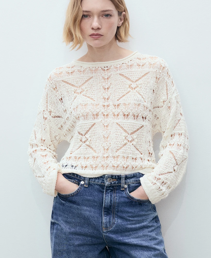 Mango Women's Oversized Openwork Knitted Sweater