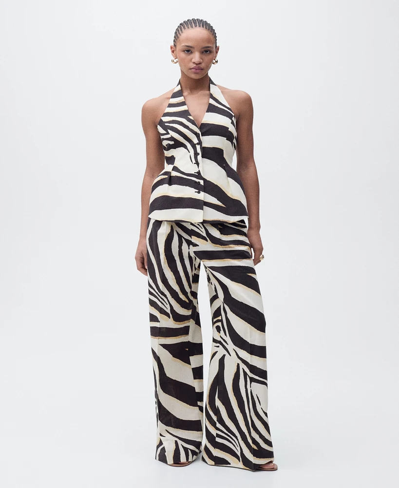 Mango Women's Zebra-Print Linen-Blend Vest