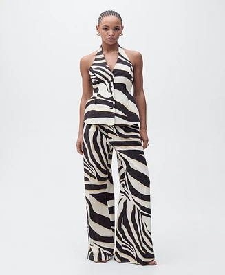 Mango Women's Zebra-Print Linen-Blend Vest