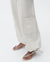 Mango Women's Puffed Hem Linen Cargo Pants