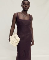 Mango Women's Front Opening Linen Midi Dress