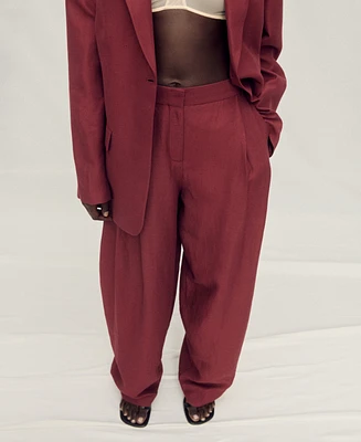Mango Women's Wide Leg Linen-Blend Suit Pants