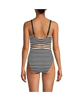 Lands' End Women's Crochet Square Neck High Leg One Piece Swimsuit
