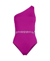 Lands' End Women's Macrame One Shoulder High Leg Piece Swimsuit