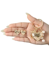 Juicy Couture Gold-Tone Heart Keychain & Earring Set with Crystal Accents