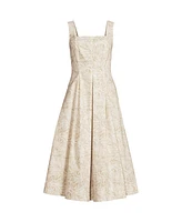 Lands' End Women's Pleated Square Neck Cotton Poplin Midi Dress