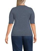 Lands' End Plus Lightweight Jersey Skimming Elbow Sleeve Crew Neck T-shirt