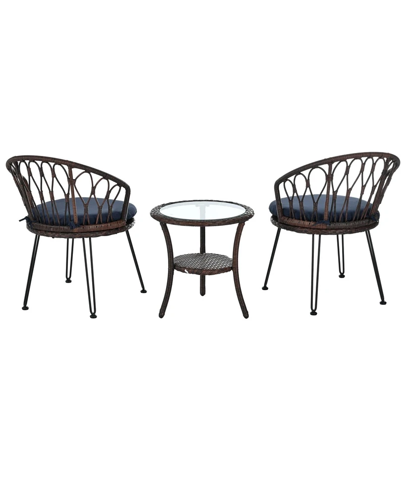Mondawe Outdoor Leisure Set, 2 Rattan Single Chairs with A Glass Round Table