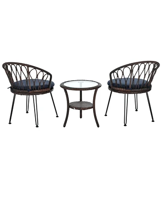Mondawe Outdoor Leisure Set, 2 Rattan Single Chairs with A Glass Round Table