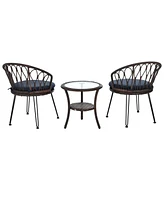 Mondawe Outdoor Leisure Set, 2 Rattan Single Chairs with A Glass Round Table