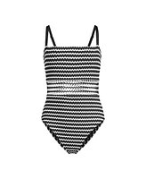 Lands' End Plus Crochet Square Neck High Leg One Piece Swimsuit