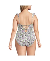 Lands' End Plus Pique Ruffle One Piece Swimsuit