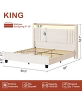 Hausource King Size Bed Frame: Upholstered Headboard, Led Charging Station, Velvet