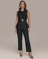 Donna Karan New York Women's Linen-Blend Paperbag-Waist Pants