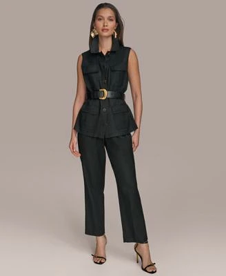 Donna Karan New York Womens Belted Four Pocket Vest Paperbag Waist High Rise Straight Leg Pants