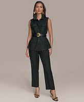 Donna Karan New York Womens Belted Four Pocket Vest Paperbag Waist High Rise Straight Leg Pants