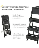 Country Heart 3-Tier Wooden Plant Stand with Chalkboard - Wood Ladder Shelf For Plants Indoor or Outdoor Use 41" H White